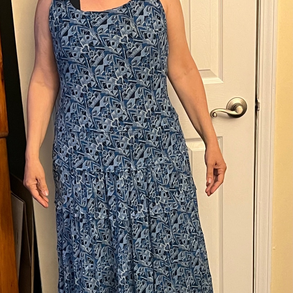 Blue print maxi dress by Kate Hill. Size 10.